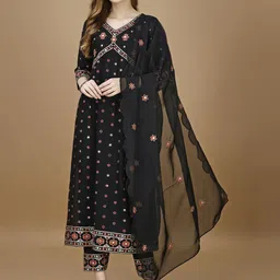 KALINI Floral Embroidered Alia Cut Mirror Work Empire A-Line Kurta with Trousers & Dupatta-52