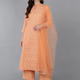 AHIKA Ethnic Motifs Embroidered Mirror Work Silk Blend Kurta with Palazzos & With Dupatta-picture-0