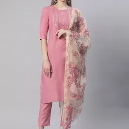 Sringam Women Mauve Yoke Design Solid Cotton Kurta Set-picture-22