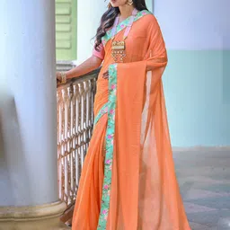 Anouk Orange Floral Printed Border Saree-picture-14