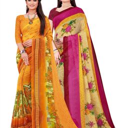 Florence Yellow & Cream-Coloured Pure Georgette Saree-image-16