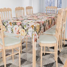 Kuber Industries White & Yellow Floral Printed 8-Seater Table Cover-11