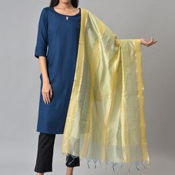 AURELIA Gold-Toned & Yellow Printed Viscose Rayon Dupatta with Zari-0