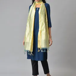 AURELIA Gold-Toned & Yellow Printed Viscose Rayon Dupatta with Zari image 3