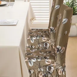 Dakshya Industries 6-Pcs Brown Printed Stretchable Frill Chair Covers image 5