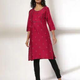 Women Leaf Print Straight Kurta-14
