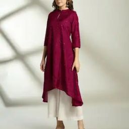 Women Embroidered Asymmetric Kurta-image-26