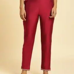 Women Slim Fit Pants with Embroidered Hem-image-92