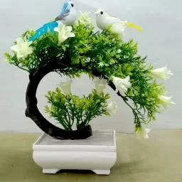 White Flowers Bonsai Wild Artificial Plantwith Pot-11