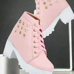 Women’s Black Lace-Up Boots with Star Stud Embellishment & Block Heel Boots For Women-image-74