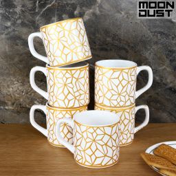 Pack of 6 Ceramic, Stoneware Gold Printed Design-6