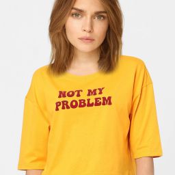 Women Printed Round Neck Cotton Blend Yellow T-Shirt-image-4