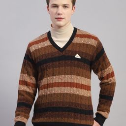 monte carlo Men Woven V Neck Brown Sweater-picture-44