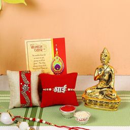 CraftVatika Red & Gold-Toned Buddha Idol Rakhi Gift Set-image-68