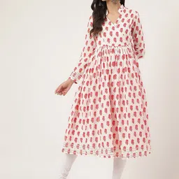 Divena Floral Motifs Printed Gotta Patti Angarakha Anarkali Cotton Kurta-picture-26