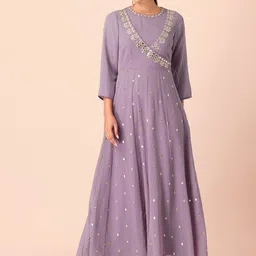 Rang by Indya Women Lavender Embroidered Georgette Mirror Work Anarkali Kurta-picture-57