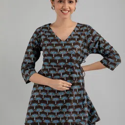 FERANOID Ethnic Motifs Printed Pure Cotton A-Line Kurti-picture-1