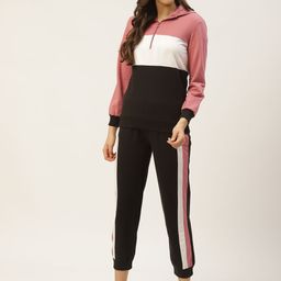 Laabha Women Black & Dusty Pink Colourblocked Tracksuit-picture-50