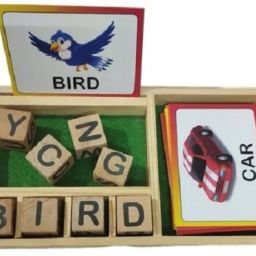 Wooden Spelling Word Matching Toy Game with 30 Both Side Print Flash Cards-19