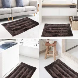 LUXEHOME INTERNATIONAL Classic Brown 2 Pcs 2400 GSM Microfibre Rectangular Bath Mats-3