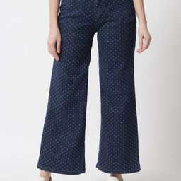 The Dry State Women Blue Wide Leg High-Rise Polka Printed Stretchable Jeans-image-77