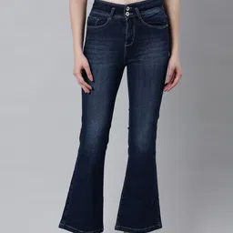 SHOWOFF Women Jean Flared Mid-Rise Light Fade Acid Wash Cropped Stretchable Jeans-image-91