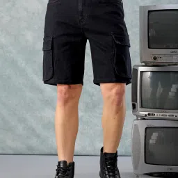 Solid Men Black Denim Shorts-picture-25