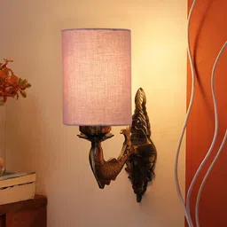 Devansh Grey Textured Antique Wall Lamp With Cotton Conical Shade-55