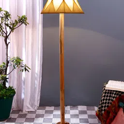 Devansh Brown & White Textured Frustum Shaped Contemporary Floor Lamp With Shade-43