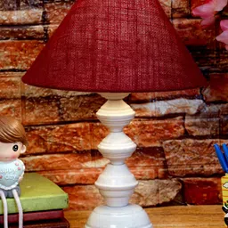 foziq White & Maroon Textured Table Lamp-16