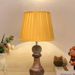 Homesake Beige & Brown Textured Wooden Table Lamp With Fabric Shade-13