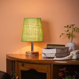 Pinecraft INTERNATIONAL Green Wooden Edra Table Lamp With Jute Frustum Shade-25
