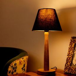 green girgit Black & Beige Wooden Table Lamp With Taper Cotton Shade-19