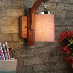 Devansh Grey & Brown Wooden Cylinder Shaped Wall Lamp-16