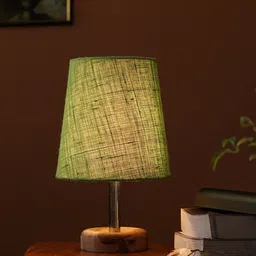 Pinecraft INTERNATIONAL Green Wooden Edra Table Lamp With Jute Frustum Shade image 2