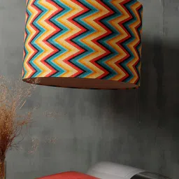 Grated Ginger Yellow & Blue Zigzag Pattern Drum Hanging Lampshade image 3