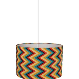 Grated Ginger Yellow & Blue Zigzag Pattern Drum Hanging Lampshade image 2