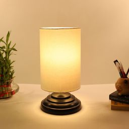 Homesake Black & Beige Contemporary Column Table Lamp with Shade-13