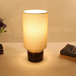 Homesake Black & Beige Contemporary Handcrafted Column Table Lamp with Shade-30