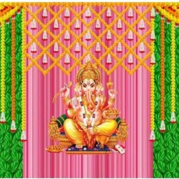 Ganesh Festival Special Backdrop Size 5 Feet Height and 8 Feet Width (8 * 5) Curtain Fabric-31