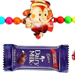 Bal Ganesh Kids Rakhi for Brother with chocolate and Roli Pooja Tika Set Assorted Gift Box-image-42