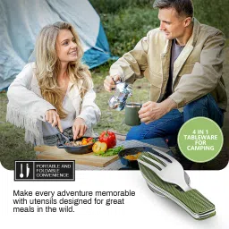 zibuyu 4 in 1 Camping Tableware Folding Fork Spoon Cutter Bottle Opener Travel Tool Compass image 5