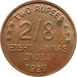 RUPEES 2/8 EIGHT ANNAS KING GEORGE VI COPPER TOKEN Modern Coin Collection-18