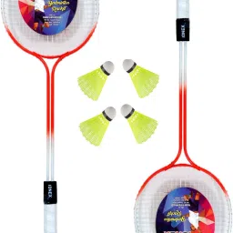 Double Shaft Multicolor Set Of 2 Piece Badminton Racket With 4 Piece Plastic Shuttle Badminton Kit-14