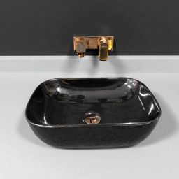 Premium Ceramic Washbasin With Waste Coupling & Pipe Set ) (18x13x5)(M-Black) Table Top Basin-image-38