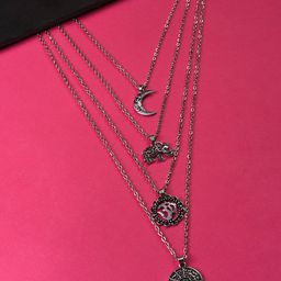 SOHI Silver-Toned & Black Silver-Plated Layered Chain-66
