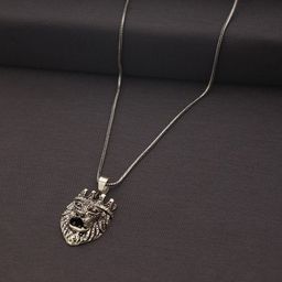 Priyaasi Men Lion Silver-Plated Crowned King Lion Pendant Chain-image-10
