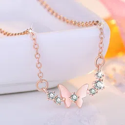 Jewels Galaxy Rose Gold-Plated Stone-Studded Pendant With Chain-picture-35