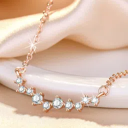 Jewels Galaxy Rose Gold-Plated Stone-Studded Pendant With Chain-image-41