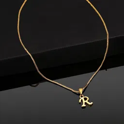 Estele Gold-Plated R-Alphabet Charm Pendant With Chain-image-72